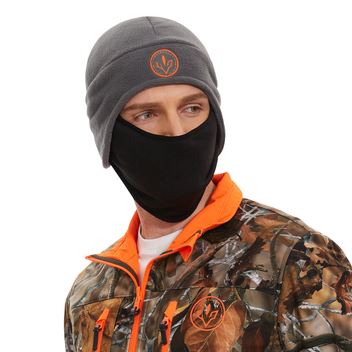 BASSDASH Soft Fleece 2-in-1 Hat with Ski Mask Ear Flap Ice Fishing Hunting Beanie for Men Women Cold Weather Winter Grey