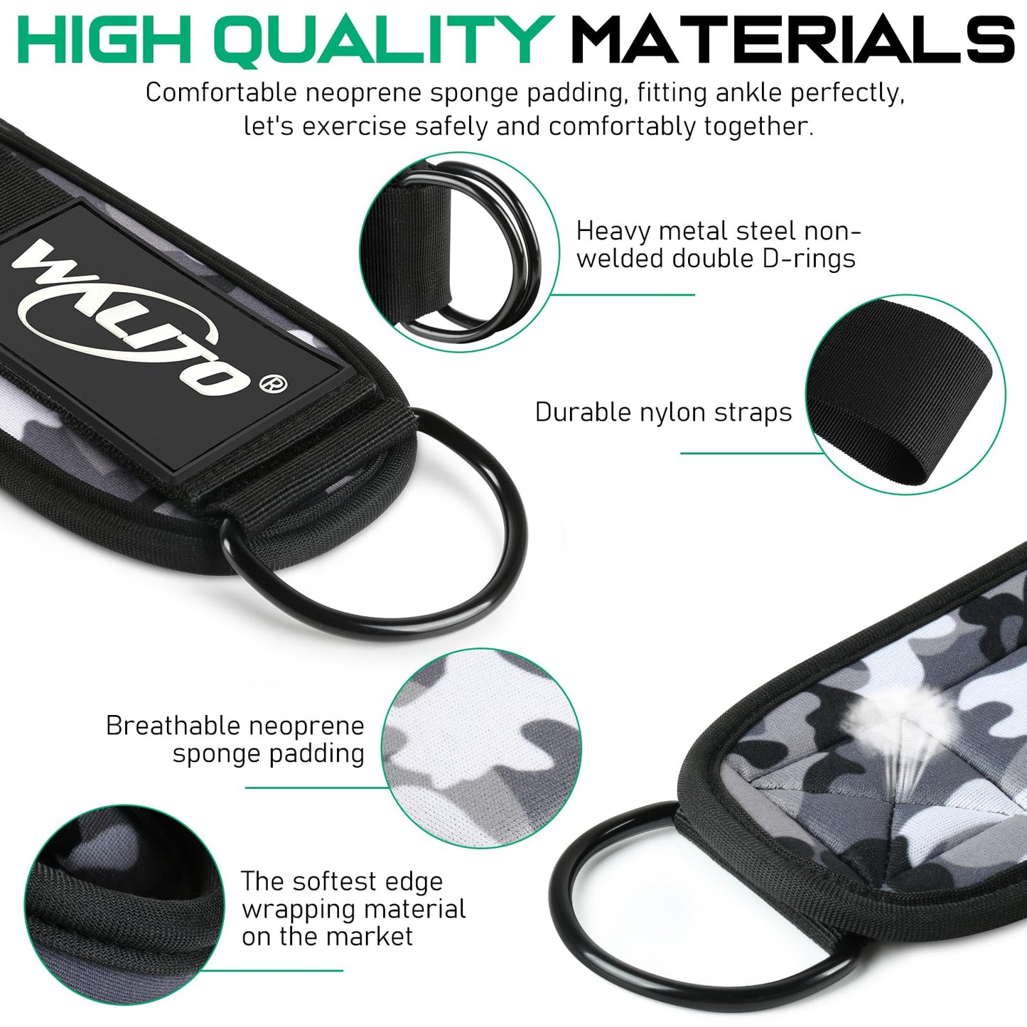 WALITO Gym Ankle Straps for Working Out - Glute Ankle Cuff Kickback Strap, Gym Cable Machine Accessories for Women Glute Leg Extensions, Hip Abductors & Lower Body Exercises Equipment