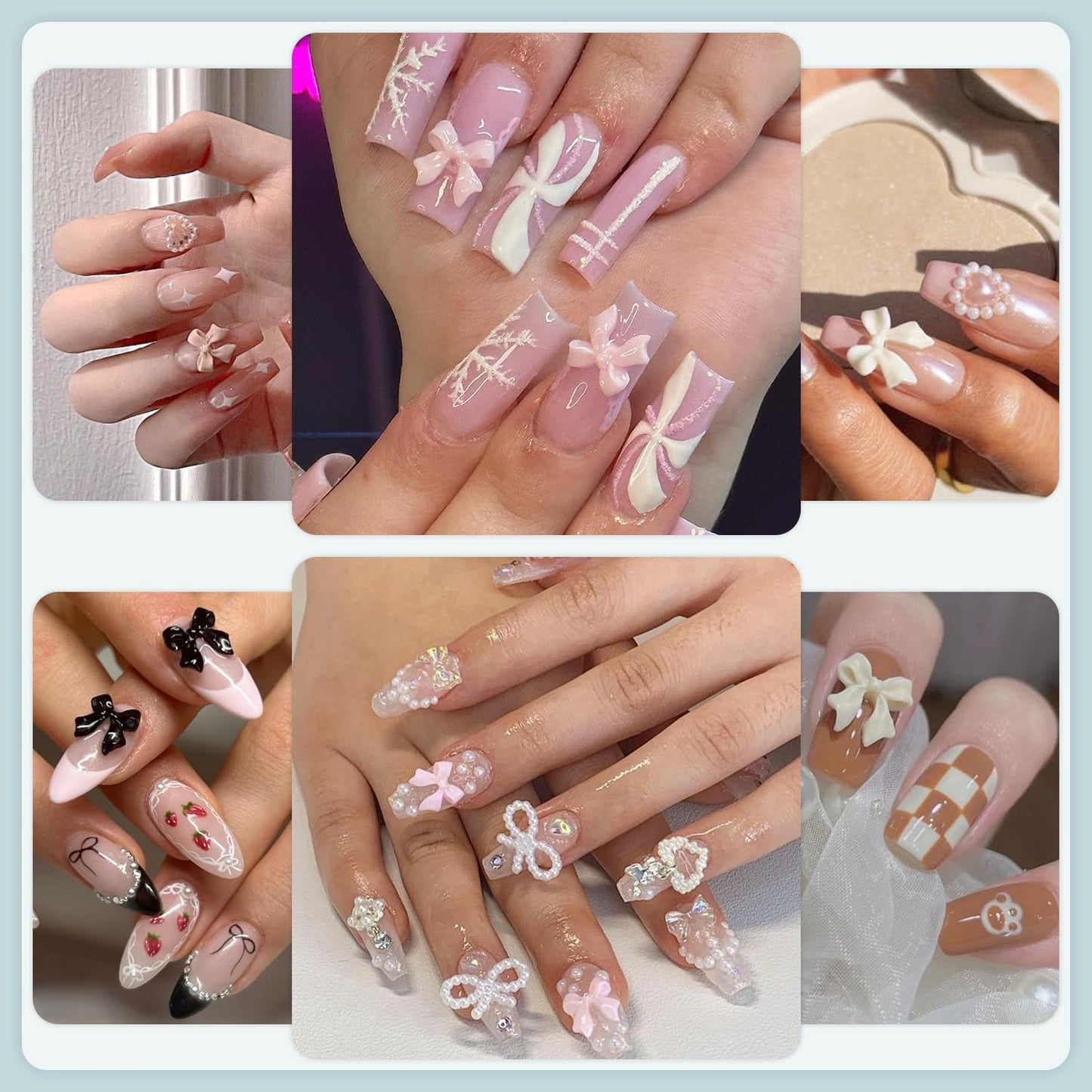 3D Nail Charms & Pearls Set - 600 Pcs, Pink & White Bows & Stars + White Pearls (2-4mm) for Nail Art DIY Decoration
