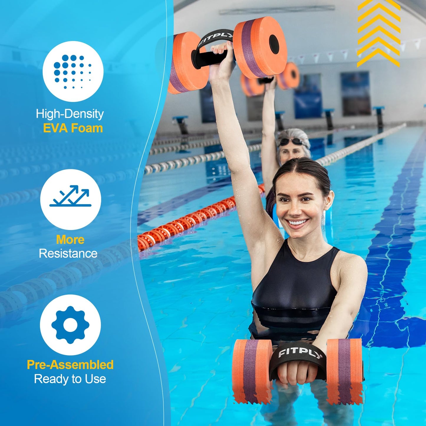 Fitply Water Weights Aquatic Pool Dumbbells for Pool & Water Exercise - EVA Foam Pool Weights, 2PCS Lightweight Water Dumbbells, Swim Weights and Water Aerobics Weight Loss Pool Exercise Equipment