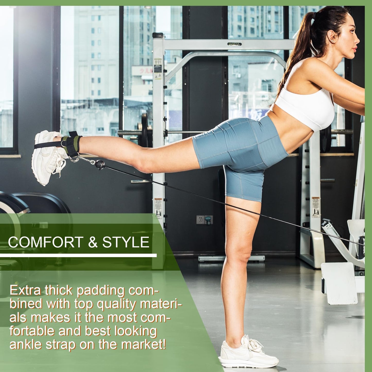 VAIIO Green Ankle Straps for Cable Machines,Adjustable Comfort fit Neoprene, Reinforce Double D-Ring - Premium Ankle Cuffs to Improve Abdominal Muscles, Lift The Butts, Tone The Legs for Men & Women