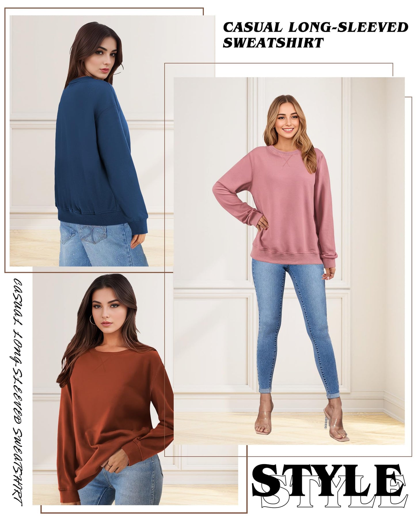 ZENUTA Sweatshirt for Women, Casual Crewneck Sweatshirts Women Loose Fit Long Sleeve Pullover Tops Cute Soft Shirt, M, Black