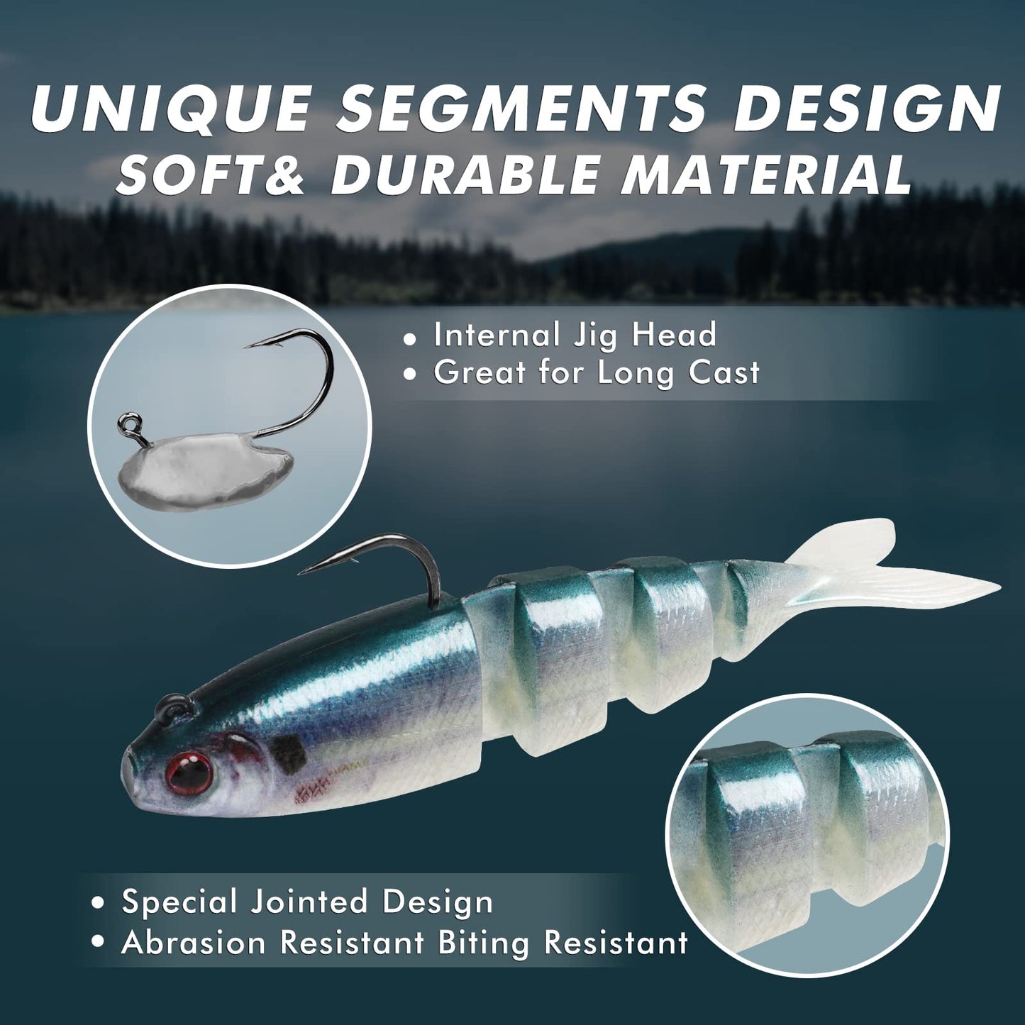 TRUSCEND Pre-Rigged Fishing Jigs, 1:50 Super Durable Soft Swimbait, Well-Made Lifelike Fishing Lures, Weedless Lure for Bass Trout Walleye, Saltwater Fishing Gear