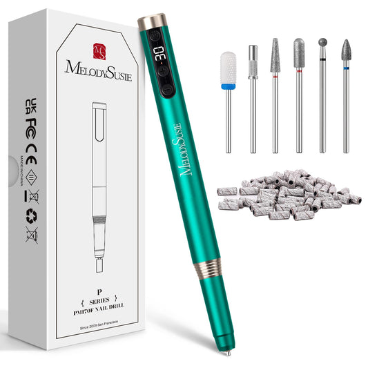 MelodySusie Portable Electric Nail Drill, Cordless 30000RPM Nail EFile with Drill Bits & Ultra Fine Sanding Bands for Manicure Pedicure, Professional Nail File Tool for Women, PM170F Green