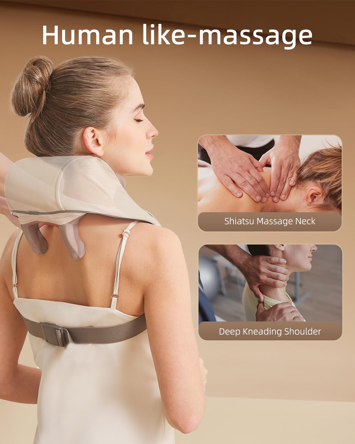 PERLEVI Neck Massager for Pain Relief deep Tissue Relieves Tension Kneading Massager with Heat Improves Circulation Eases Muscle Soreness,Ideal Gifts(Beige)
