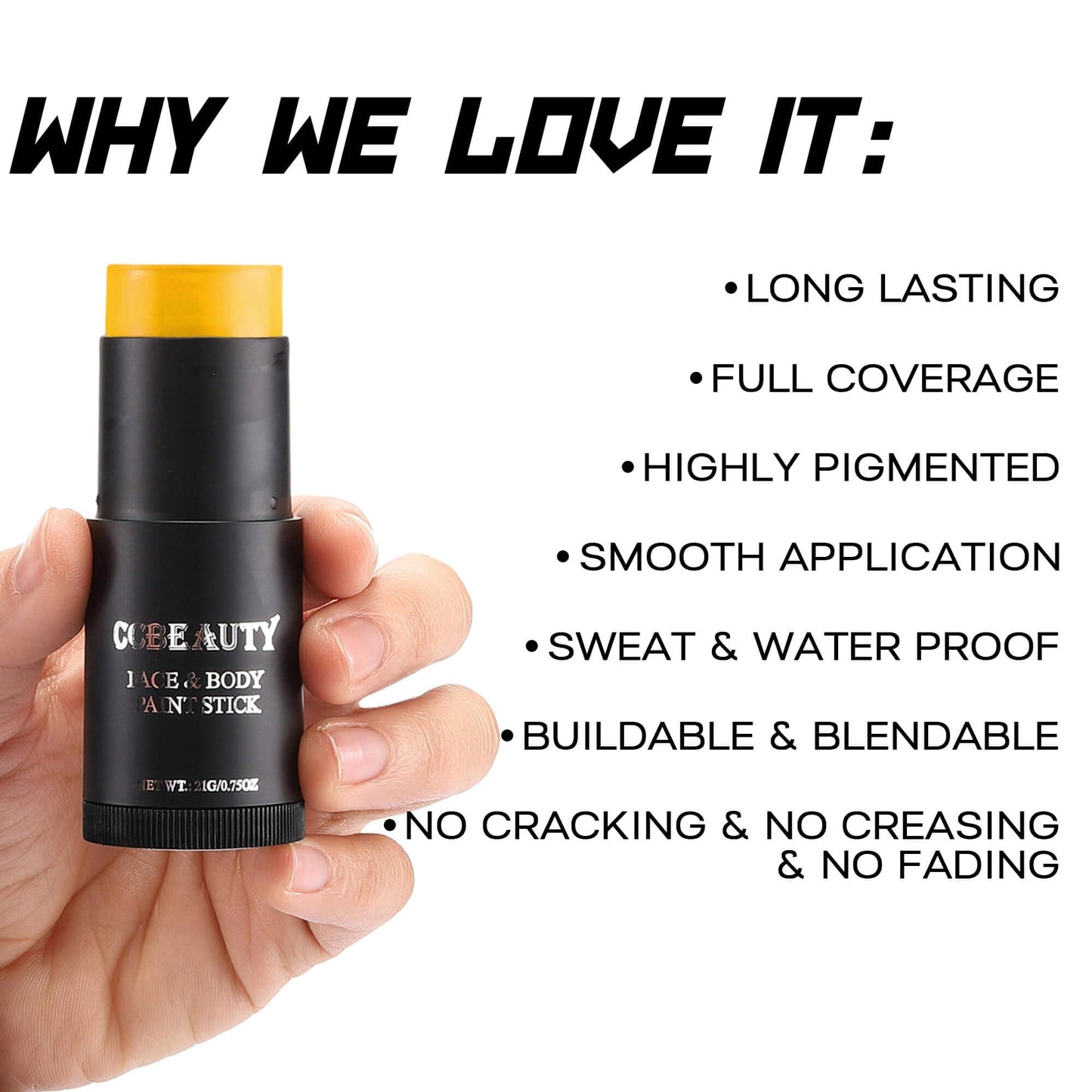 CCbeauty Yellow Face Paint Stick,Face Painting Kit,Non Toxic SFX Makeup For Simpsons Animal Halloween Costume Cosplay,Professional FX Body Paint,Full Coverage Painting Foundation With Makeup Sponge