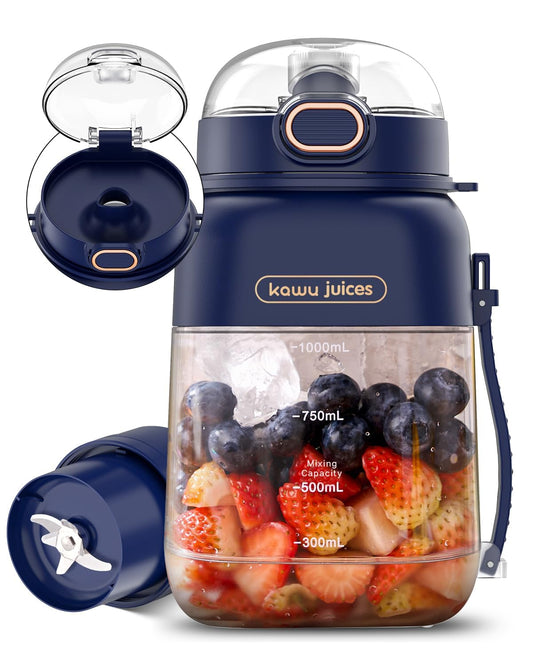 kawu Portable Blender, Smoothie Blender, Personal Blenders with 34.1 oz, No-BPA, Leakproof-Lid and Sip Spout, USB-C Rechargeable, Dishwasher Safe, Personal Mixer for Shakes, Recipes, with Handle/Strap