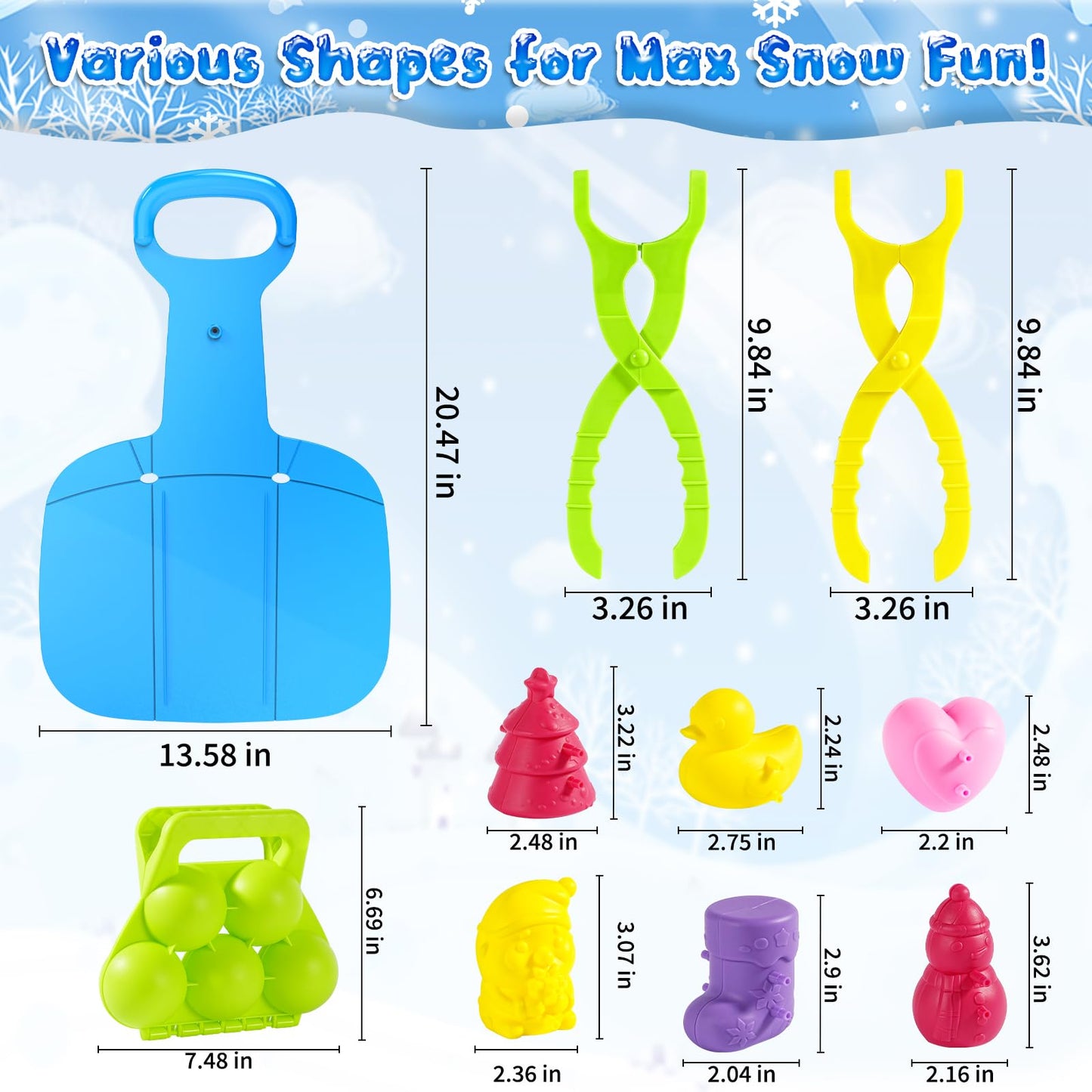 LQYoyz Snowball Maker Toy, 10 Pack Winter Snow Sled Outdoor Snow Ball Makers Toys Kit for Kids Removable Snow Clip Toys for Boys Girls Birthday Christmas Stocking Stuffers Gifts