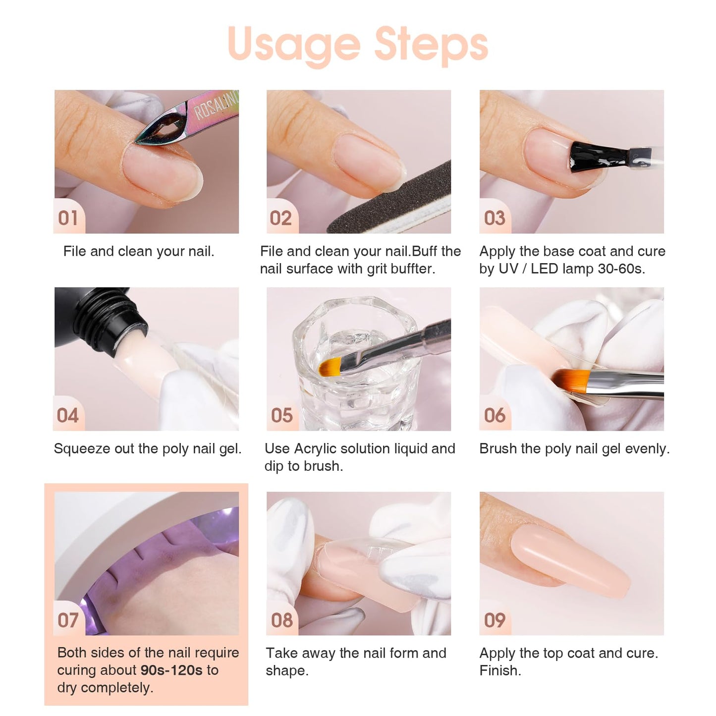 ROSALIND Nude Poly Extension Gel, 60ml Light Nude Poly Nial Gel Builder for Nail Art Decoration, Nude Nail Thickening Extension Easy to DIY Use at Home Need UV Lamp