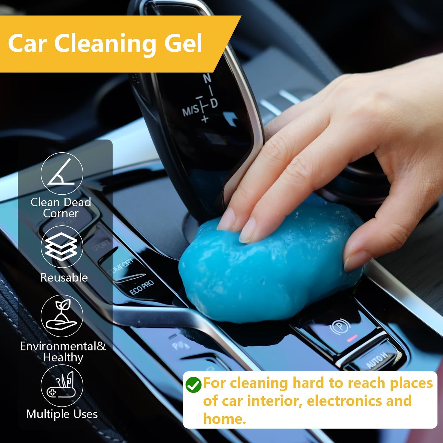 Gven Car Detailing Kit Scratch-Free Interior Car Cleaning Kit with 4 Brushes& Reusable Car Cleaning Gel for Micro-Gaps, Air Vents, Hard-to-Reach Areas Car Accessories (5 in 1)