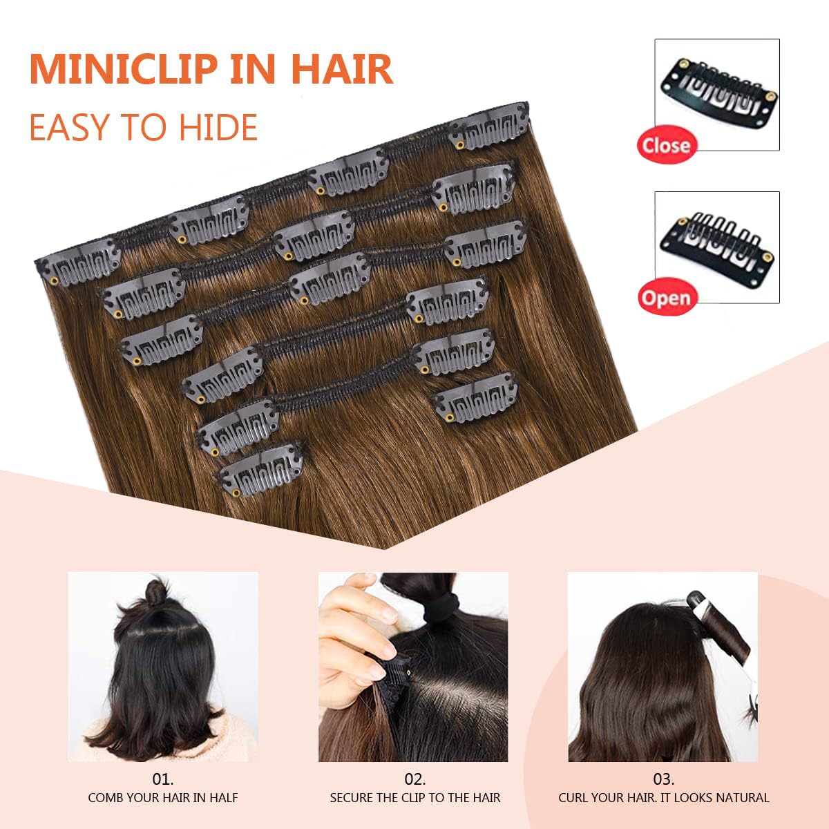 UGOTRAYS Light Brown Hair Extensions Clip in Human Hair 12 Inch 70g 7pcs Remy Hair Silky Straight 16clips One Pack for Women #6 Chestnut Brown Hair Extensions