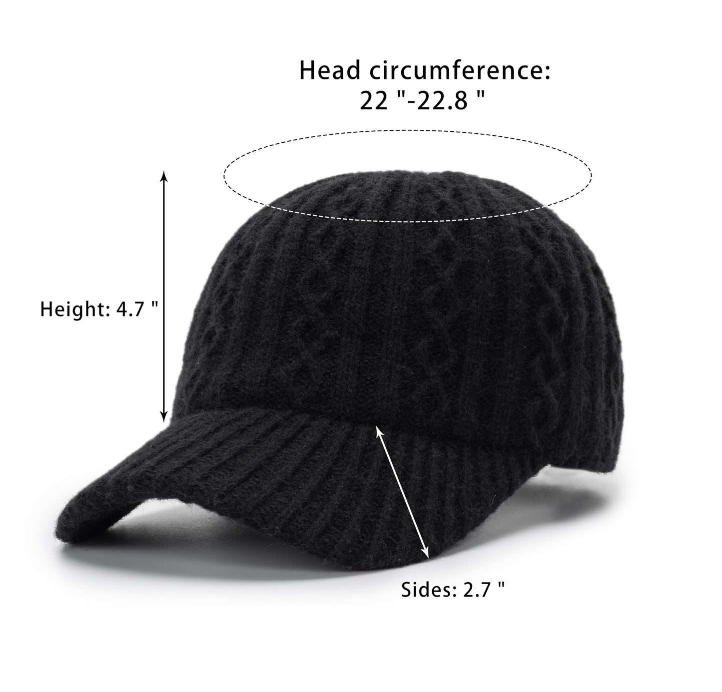 Eohak Women Knitted Baseball Cap Winter Warm Visor Beanie Hat Outdoor Travel Baseball Cap