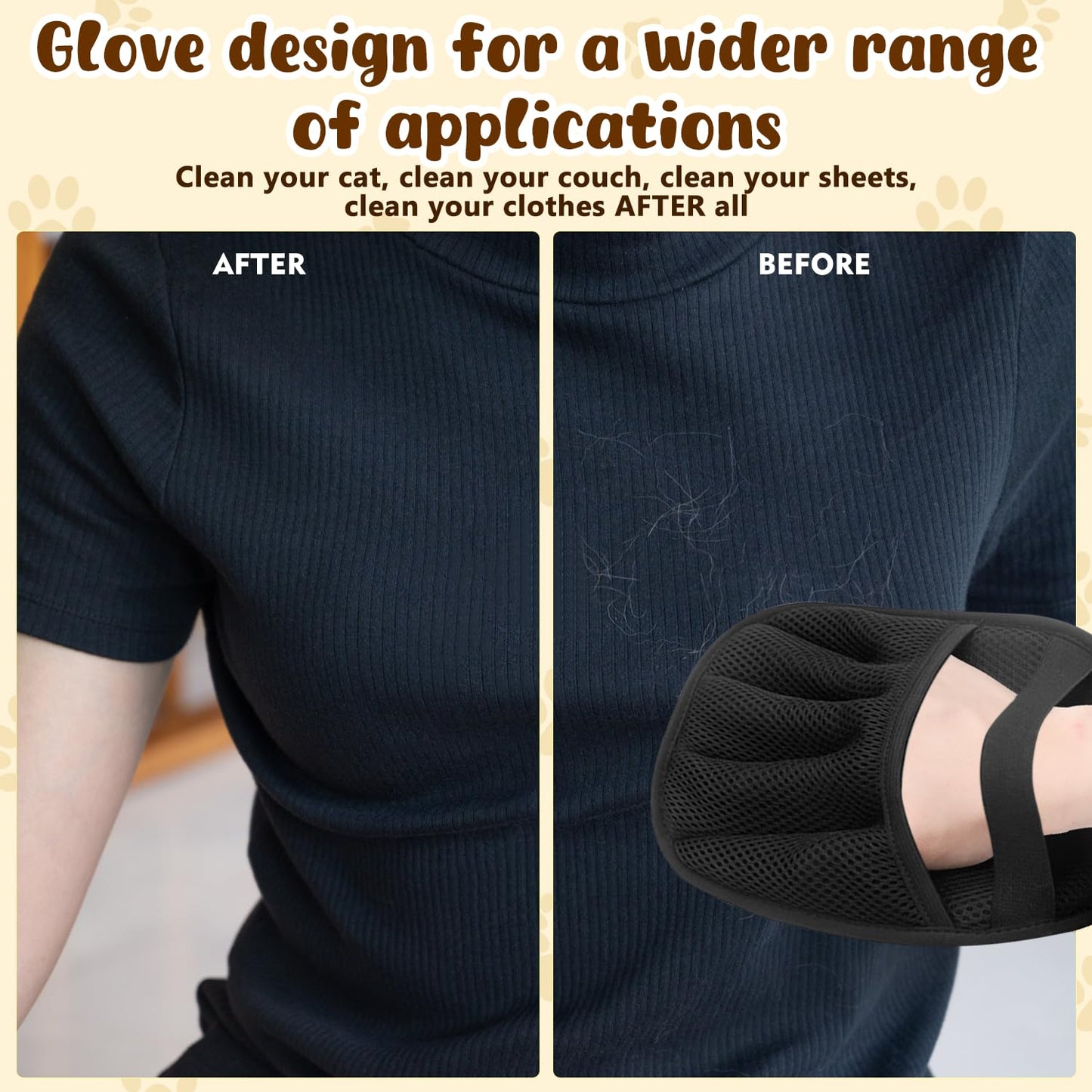 JJpopo 2 PCS Pet Hair Removal Glove for Cats & Dogs, Upgrade Efficient Grooming Gloves for Pet Hair, Reusable Cat & Dog Hair Remover for Clothing/Couch/Furniture/Carpet/Car Seat