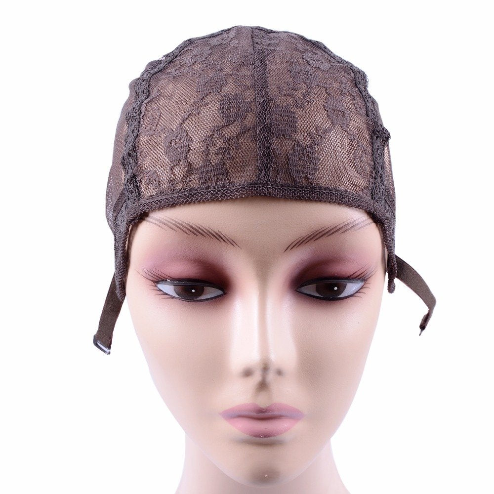 YANTAISIYU Wig Making Caps Double Lace Wig Caps For Making Wigs Adjustable Wig Cap Weave Caps for Making Wigs Hairnets (Dark Brown S)