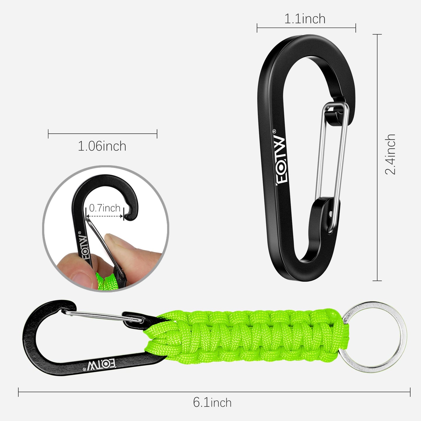 EOTW 6pcs Carabiner Clip and 2pcs Paracord Keychain Small Aluminum Caribeaner D Ring for Camping, Hiking, Fishing Or As A Key Organizer Black+Green