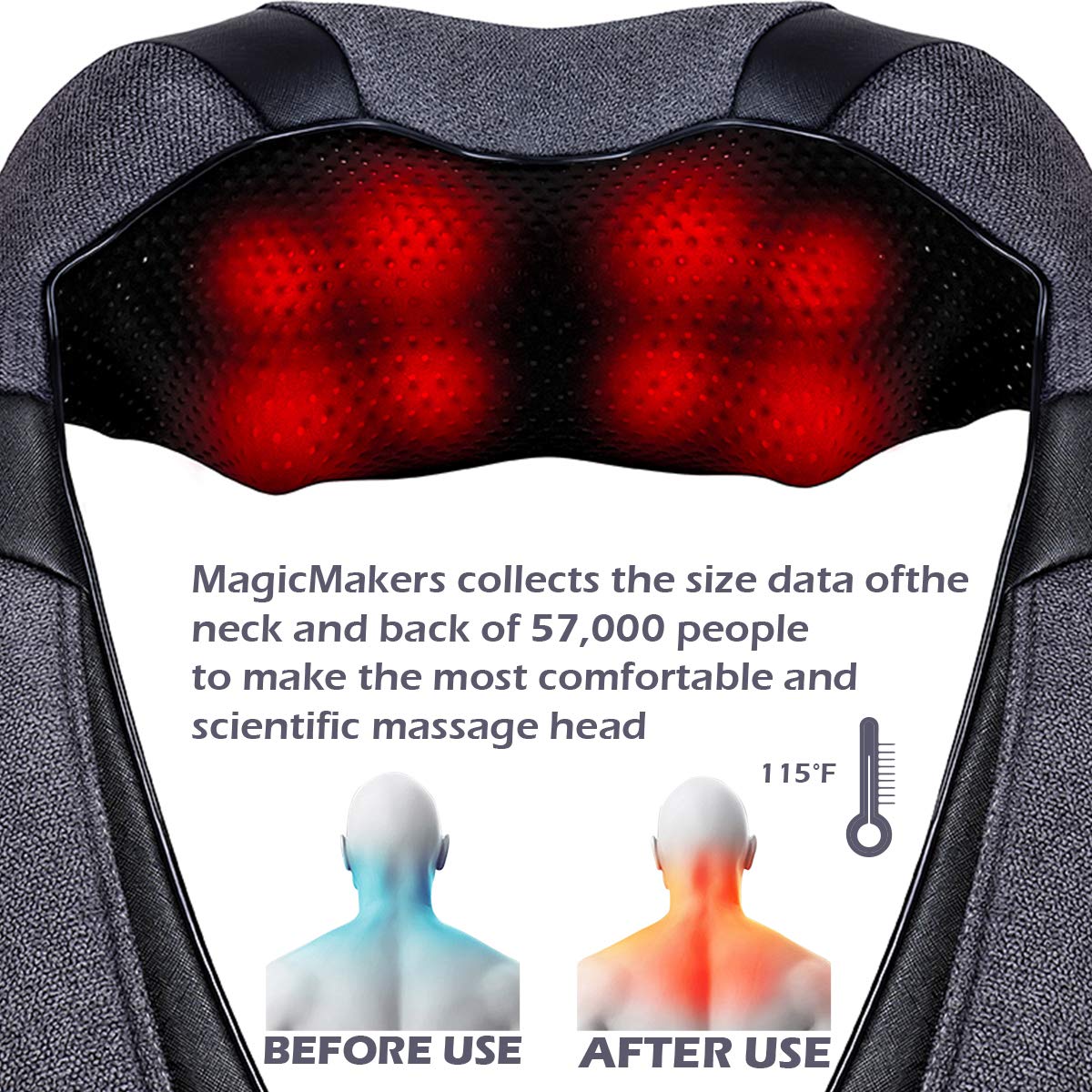 Mirakel Shiatsu Neck & Back Massager with Heat - Deep Tissue Neck, Back & Shoulder Pain Relief - Ergonomic Design Shoulder Massager, Electric Kneading Whole Body Massage Pillow Gifts for Women, Men