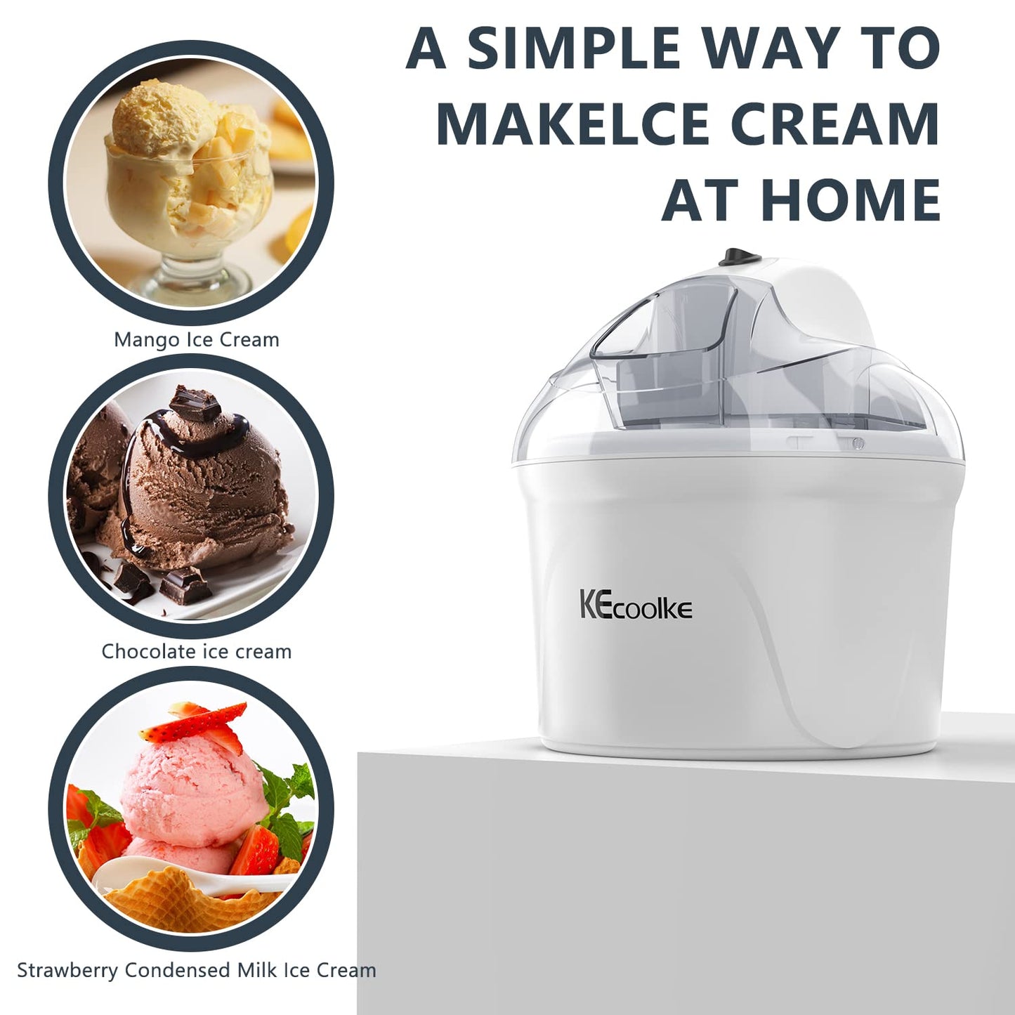 KECOOLKE Ice Cream Maker, Teacher Appreciation Gifts Electric Ice Cream Machine Soft Serve Homemade 1.5 Quart Frozen Yogurt, Sorbet, Gelato