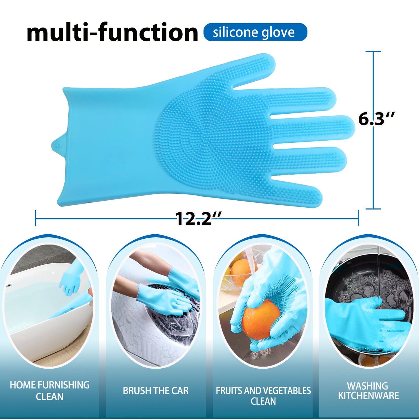 NVNAN Dog Washing Gloves -Dog Bath Brush - Dog Bath Gloves - Dog Shampoo Brush - Pet Grooming Gloves -Cat Grooming Supplies_ Dog Bath Supplies(1 Pair Blue