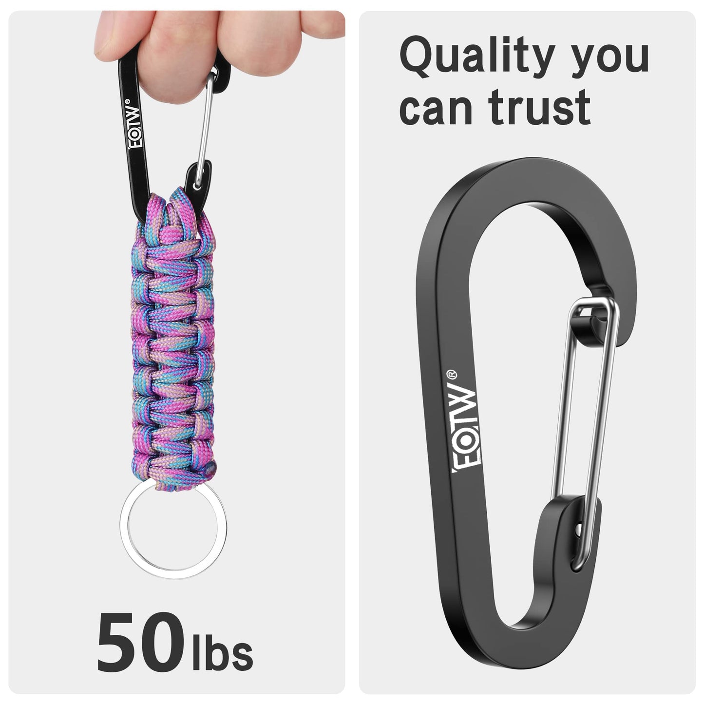 EOTW Carabiner Keychain, Small Carabiner Clip with Paracord Keychain Mini Aluminum D Ring Key Organizer