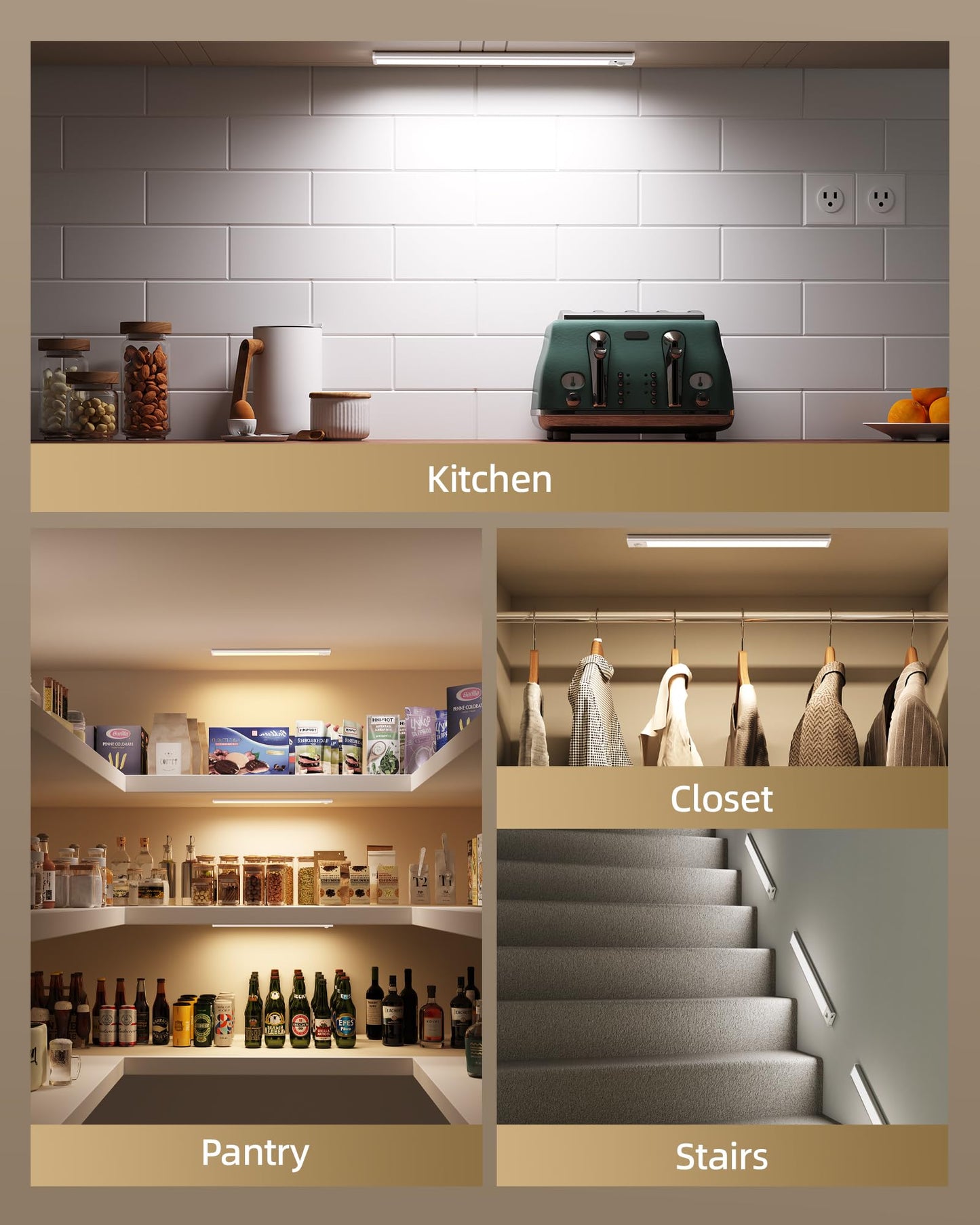 AMETHEUS 6-Pack Under Cabinet Lighting Wireless, LED Motion Sensor Light Indoor, Rechargeable Closet Lights Battery Operated, Dimmable & 3 Color Temps, Under Counter Lights for Kitchen, Stairs (8inch)