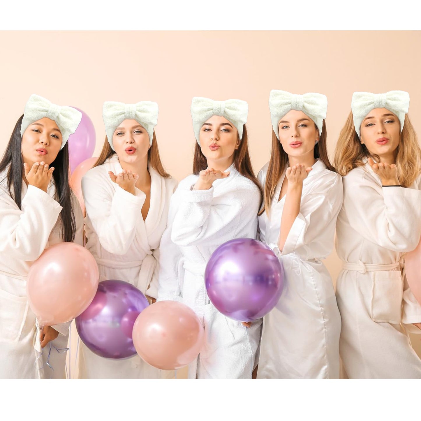 Semato Bachelorette Party Favor Set Bride Spa Headband Bride Headband and Bridesmaid Headband Skincare Headbands for Women Cute Bow Head Bands Party Supplies (creamy white)