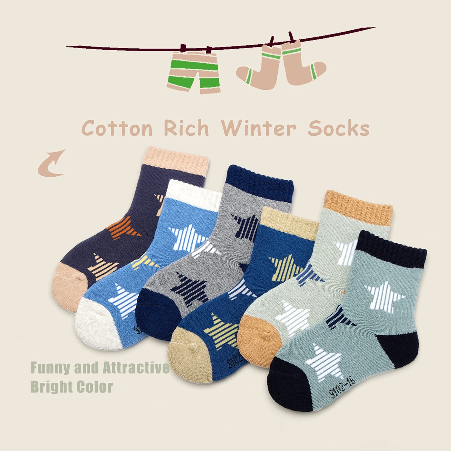 Big Boys Winter Socks Kids Warm Crew Socks Thermal Terry Socks for Boys 6 Pack Size 9-11/6-8 Years