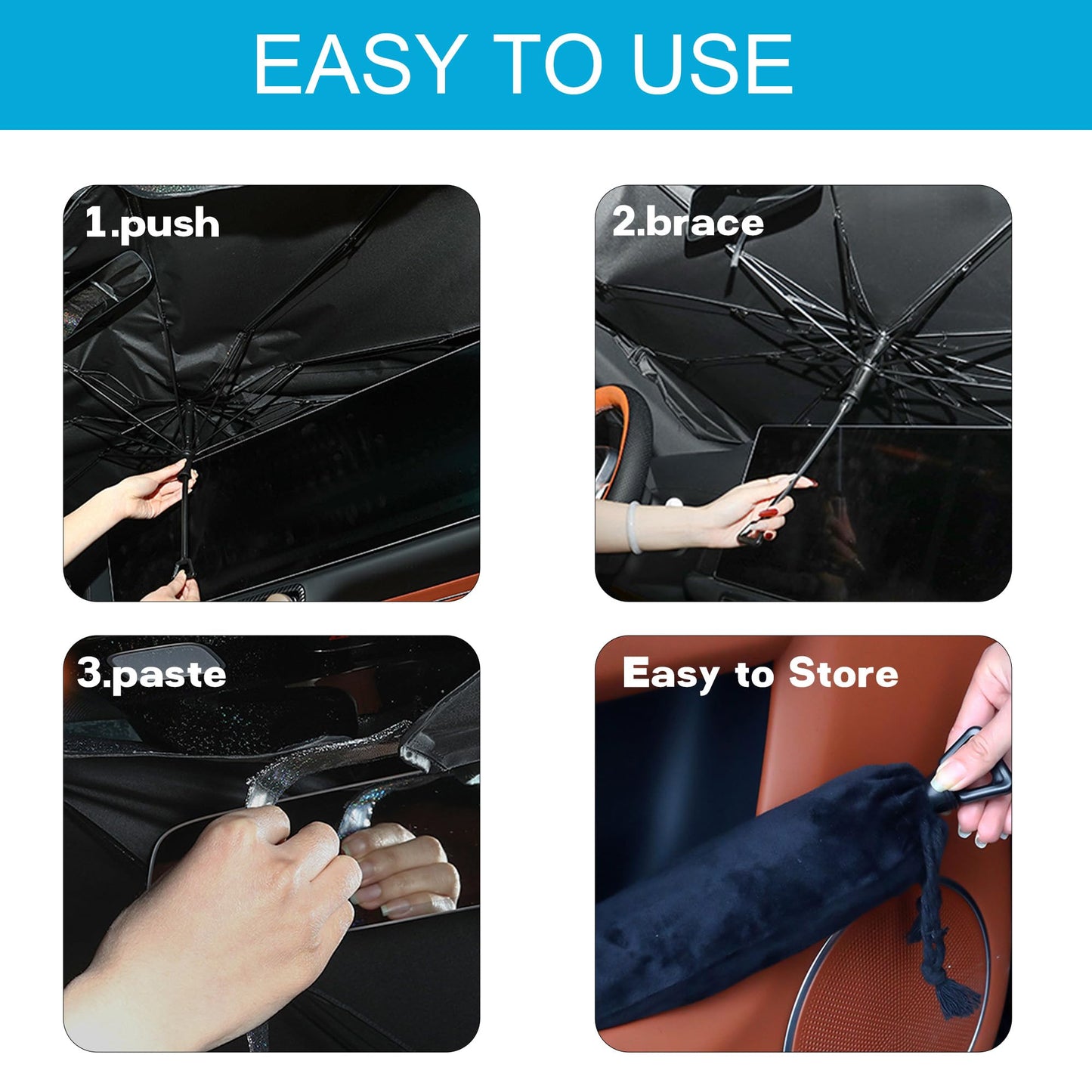 Windshield Sun Shade Umbrella, Portable Foldable, Spring Structure Wind Shield, Front Window Sunshade, Protect from Sun Rays Car Windshield, Universal for Any Car (53.1'' x 29.5'')