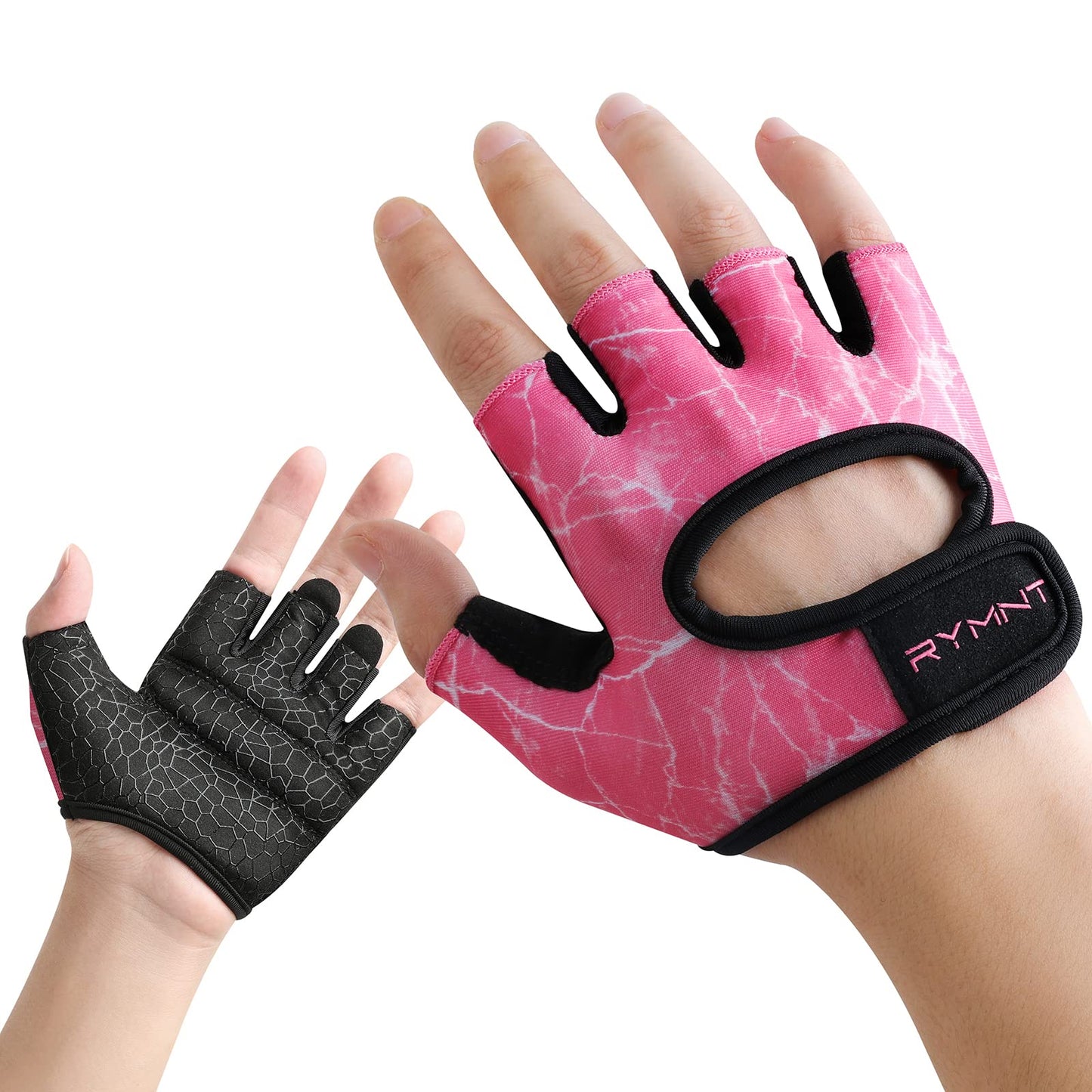 RYMNT Minimal Weight Lifting Gloves,Short Micro Workout Gloves Grip Pads with Full Palm Protection & Extra Grip for Men Women Weightlifting,Gym,Exercise Training.Marble PK-Small