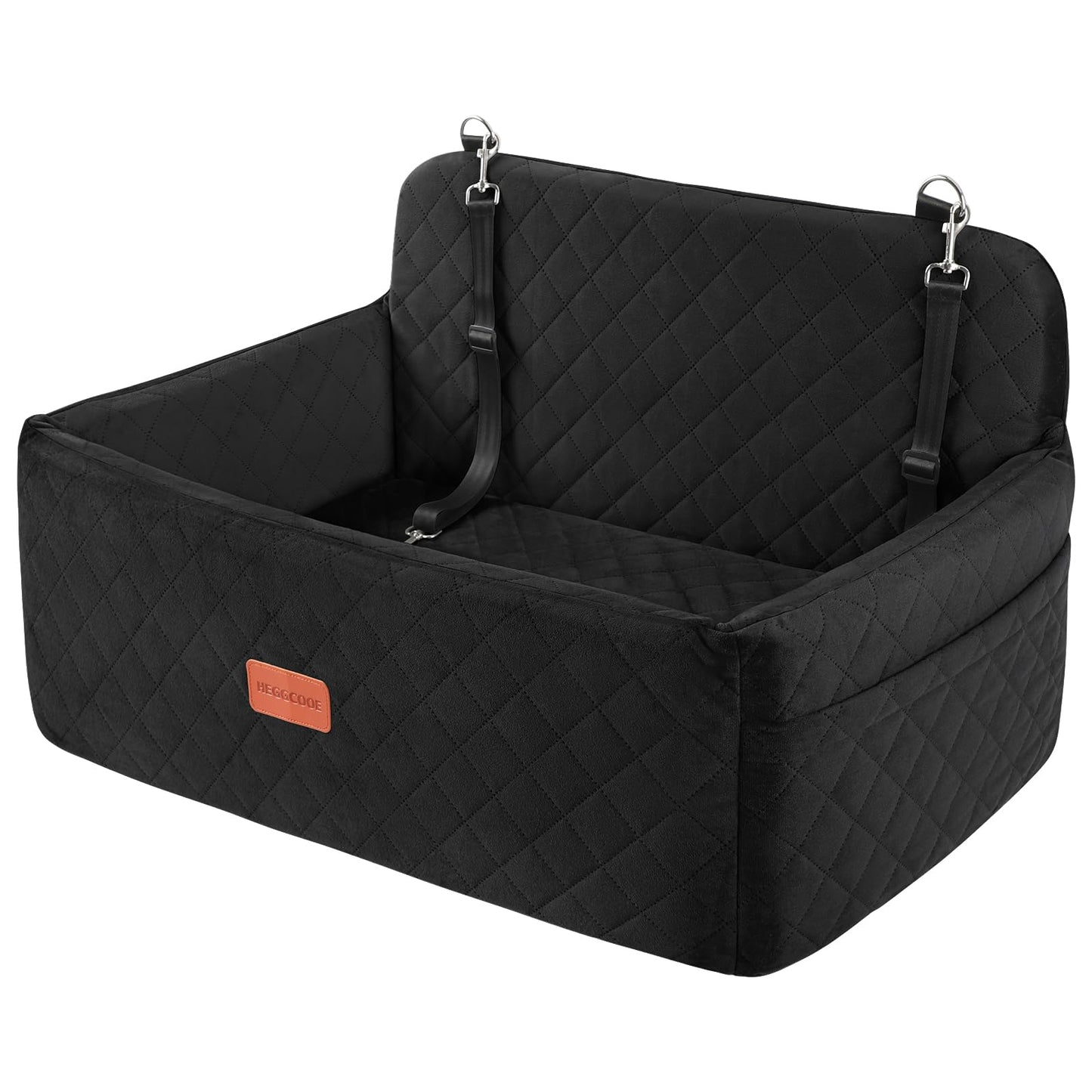 HEGGCOOE Dog Car Seat for Medium/Large Dogs, Pet Booster Seat for Under 55 lbs or 2 Small Dogs, Detachable & Washable Dog Car Bed for Backseat with 2 Safety Leashes(Black)