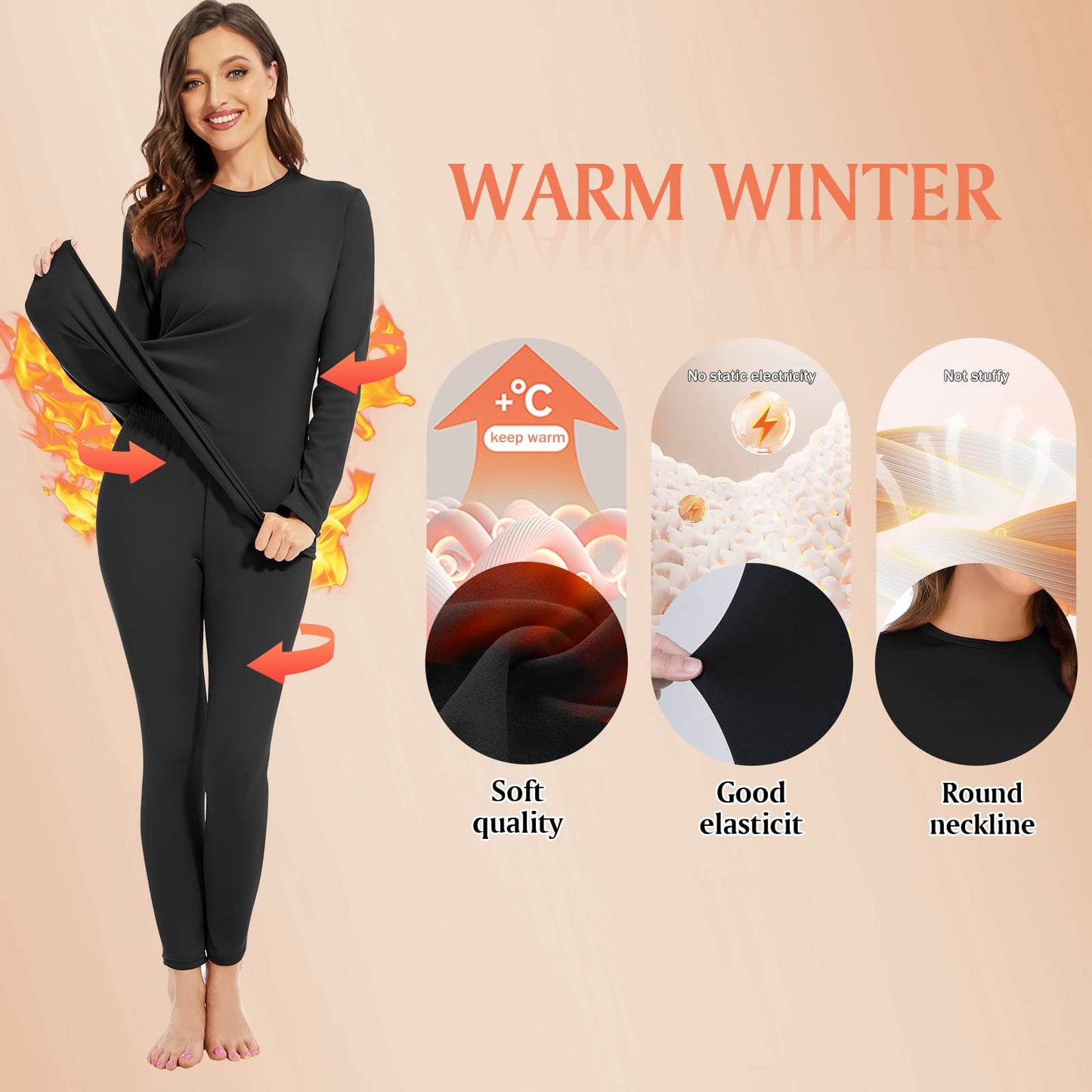 Thermal Underwear for Women Ultra Soft Fleece Lined Base Layer Top Bottom Winter Clothes Pajama Set Long Johns for Women Heavyweight Red Set Medium