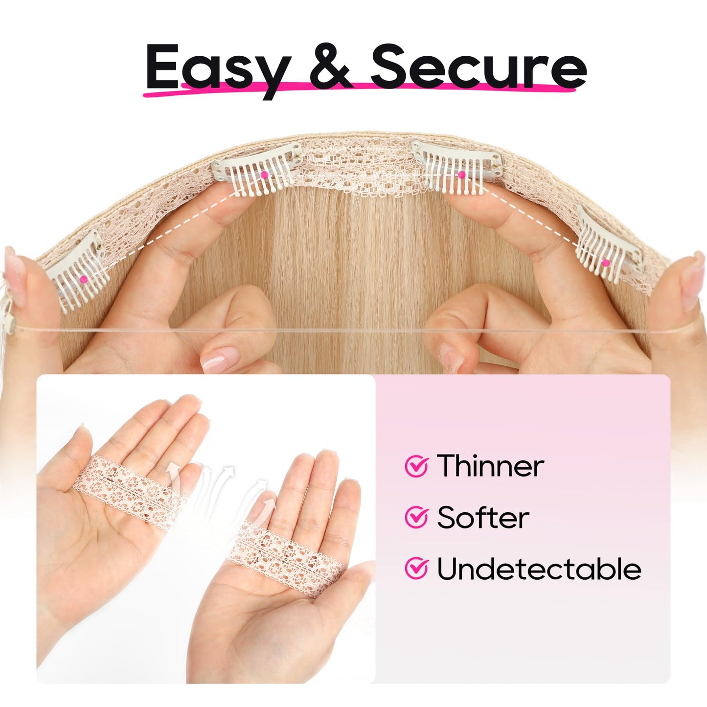 REECHO Invisible Wire Hair Extensions with Thinner Softer Lace Weft 12" Short Straight Clips in Secret Hairpiece for Women 12 Inch (Pack of 1) - Light Blonde