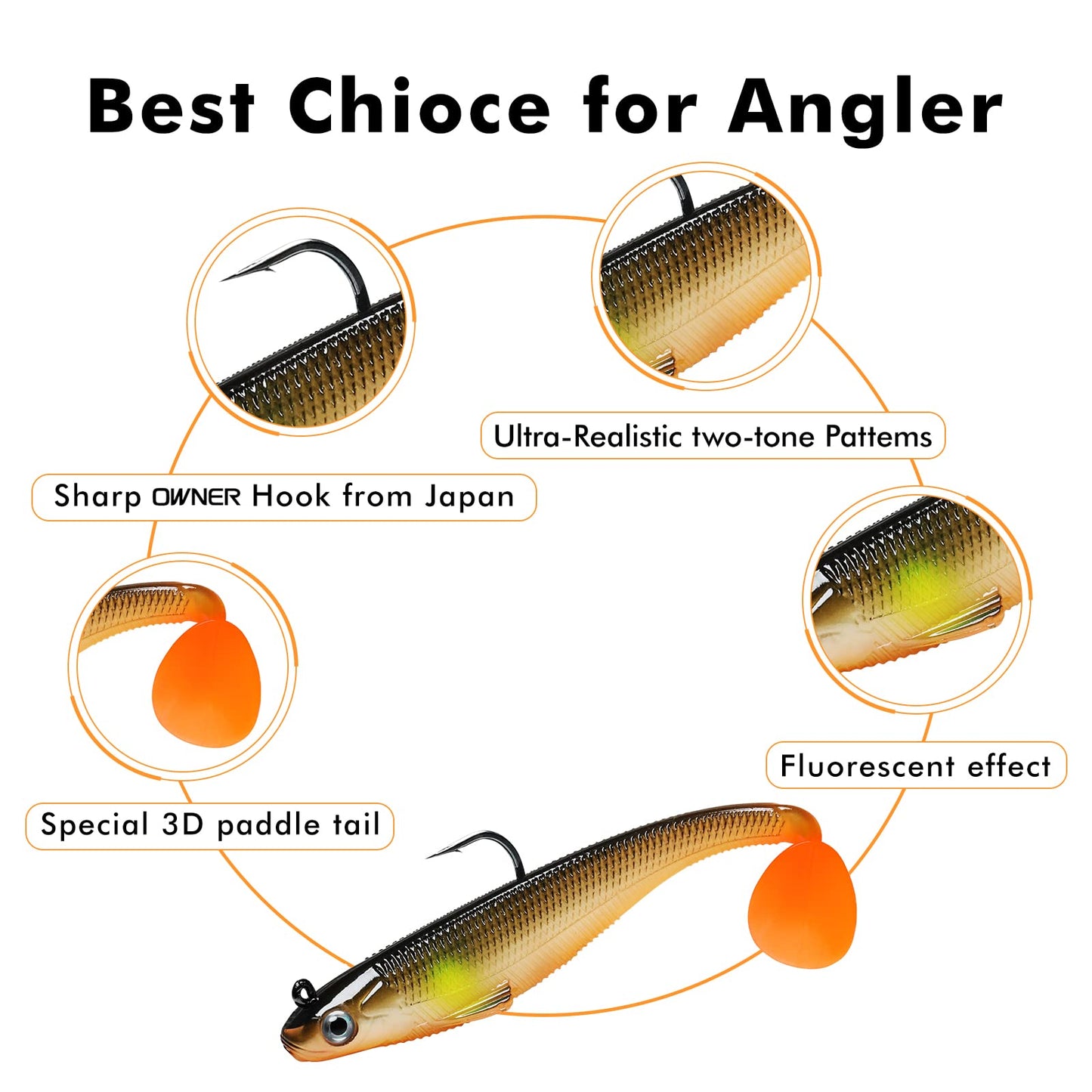 TRUSCEND Power Soft Fishing Lures Pre-Rigged BKK Hook, Japan Formula, Slow Sinking, Swimming, Jerking, Freshwater or Saltwater Swimmer for Bass Trout Pike Fishing, B-2.8in,6PCS