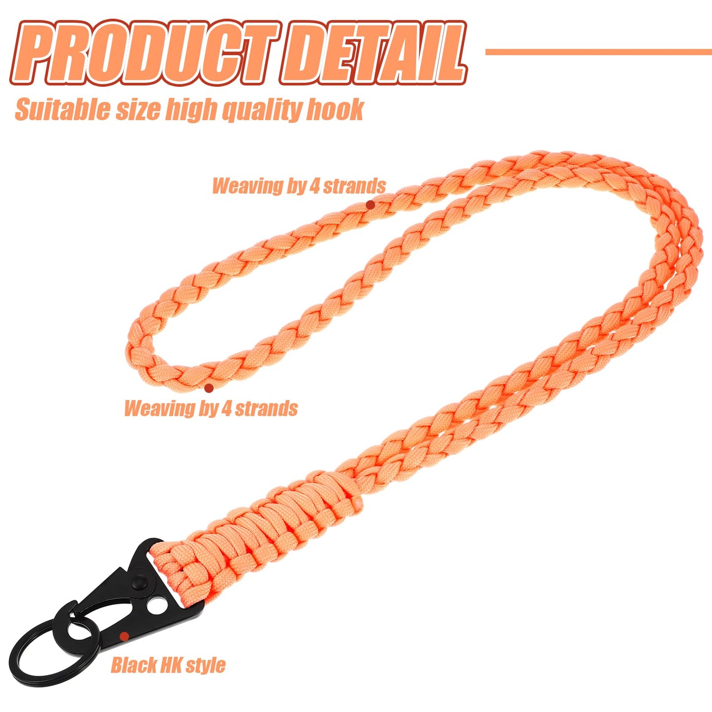 Frienda 2 Set Heavy Duty Paracord Lanyard Necklace Whistles Strap Braided 550 Keychain Lanyard for Outdoor Activities (Attractive Orange)