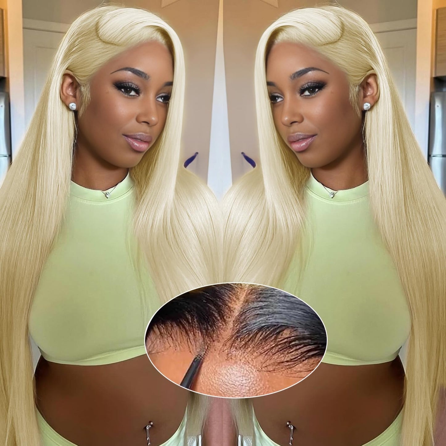 GUDOZO 613 Lace Front Wigs Human Hair 9x6 HD Lace Front Glueless Wigs Human Hair 200% Density Straight Glueless Wigs Human Hair Pre Plucked Pre Cut Blonde Wigs for Black Women 22 inch