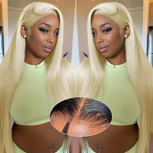 GUDOZO 613 Lace Front Wigs Human Hair 9x6 HD Lace Front Glueless Wigs Human Hair 200% Density Straight Glueless Wigs Human Hair Pre Plucked Pre Cut Blonde Wigs for Black Women 22 inch