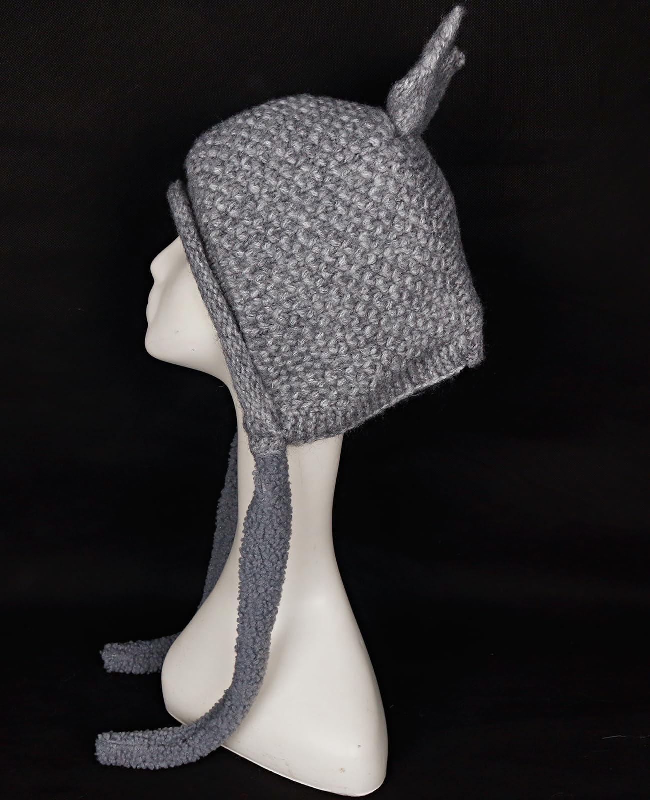 L'VOW Women Bunny Ears Beanie Winter Knitted Cute Ears Hat Plush Lined Winter Skull Hat Fun Ski Snow Cap with Straps(Gray)