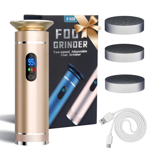 krofaue Electric Foot File Callus Remover - Electric Callus Remover for Feet Rechargeable Foot Grinder Professional Pedicure Tools 2 Speed Adjustable with 60pcs Sandpaper for Dead Cracked(Gold)