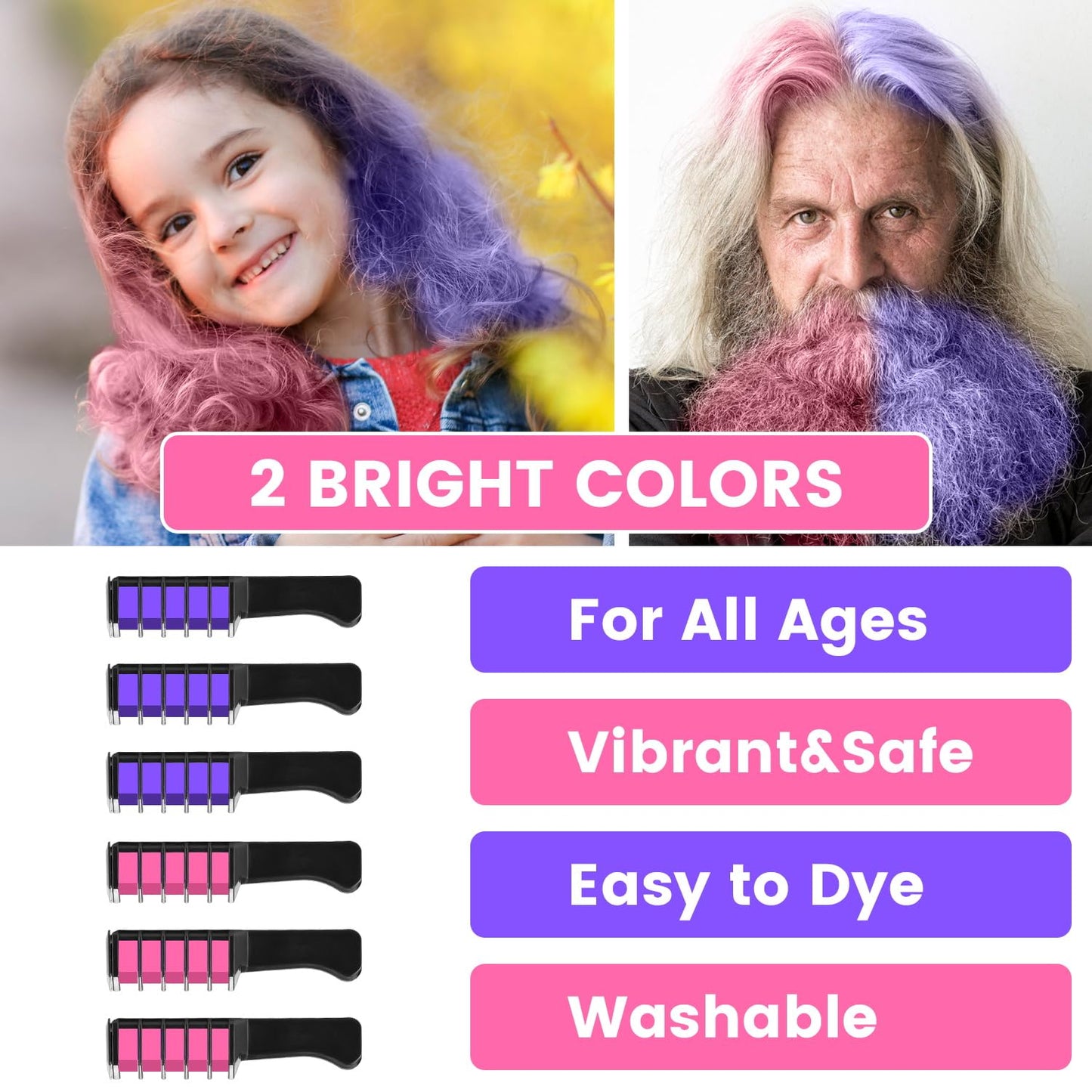 Hair Chalk for Kids - Temporary Bright Hair Color Comb, Washable Dye for New Year, Birthday, Cosplay, Halloween, Christmas