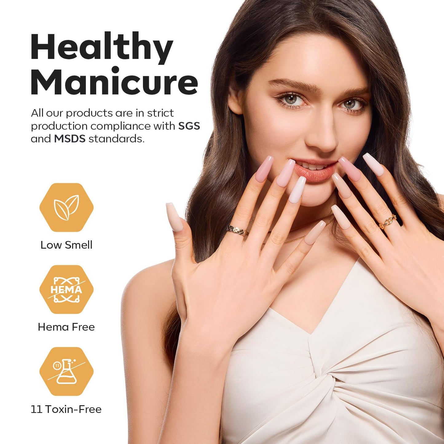 modelones Poly Nail Gel Kit, Hema-Free 60ML Sparkling Gold Gel Nail Enhancement Thickening Diamond Glossy Builder Overlays Home DIY Salon Use