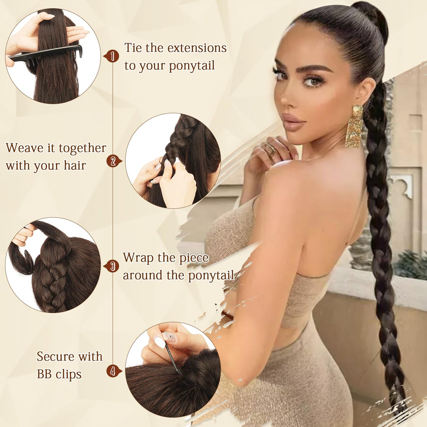 SOFEIYAN Long Braid Ponytail Extension with Hair Tie Straight Sleek Wrap Around Hair Extensions Braid Pony Tail Fluffy Natural Soft Synthetic Hairpieces for Women Daily Wear, 26 inch-Red