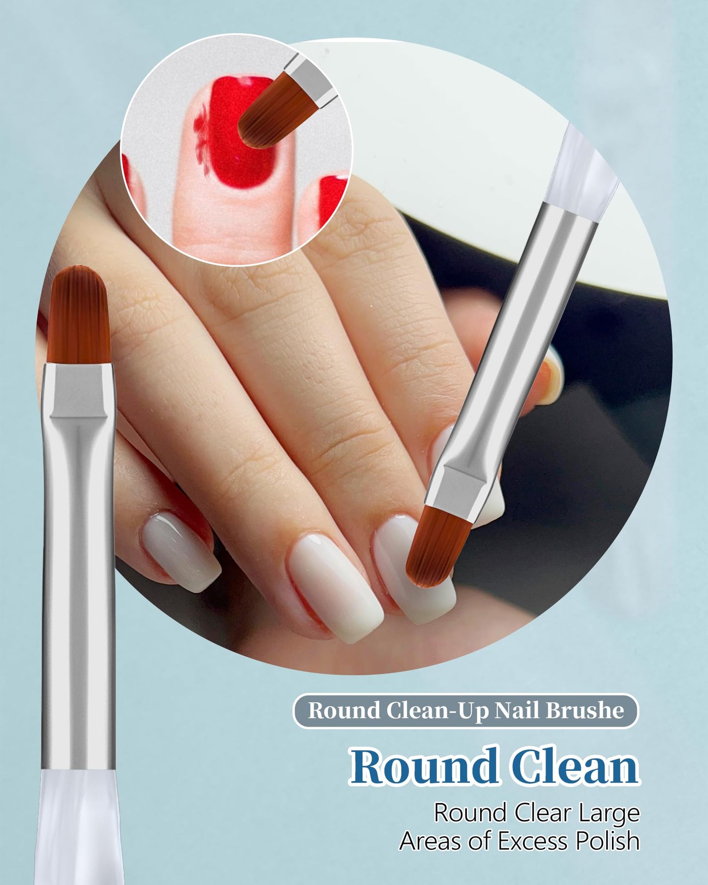 3PCS Nail Polish Clean Up Brush, Round&Falt&Angled Acetone Resistant Nail Brush for OPI Nail Polish Remover, Fingernail Cleaning Brushes at Home Nail Art and Designs(Calligraphy White)
