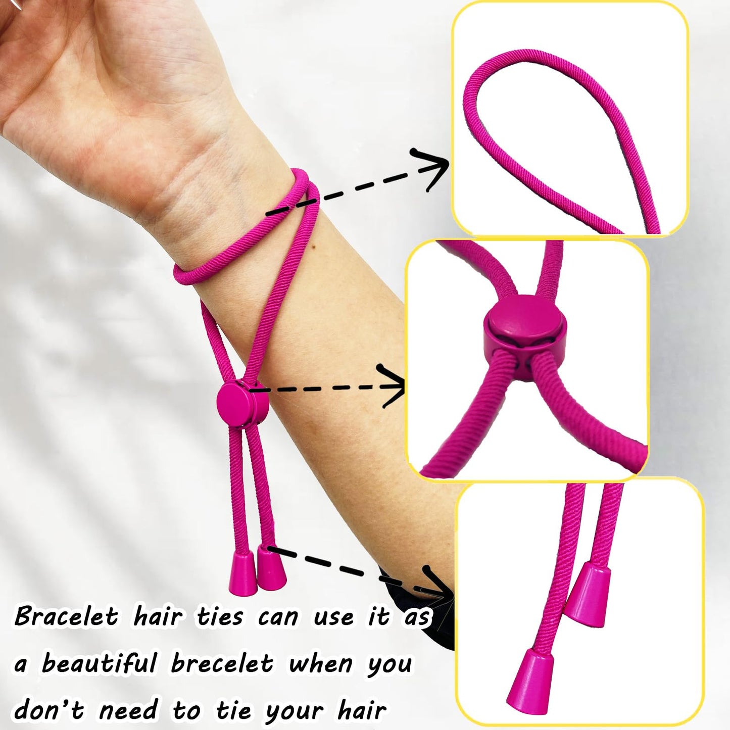 6pcs Pink Afro Hair Tie, Adjustable Hair Ties for Thick Hair, Adjustable Headbands for Women, Hair Tie for Curly Hair, Large Adjustable Length Satin Hair Ties for Afro Puff