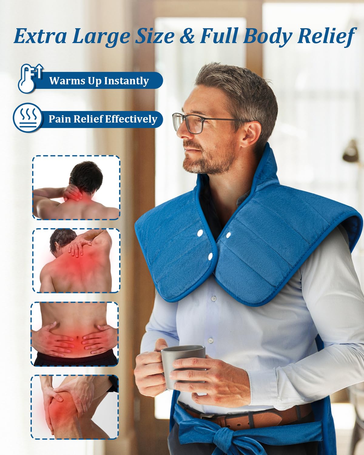 Heating Pad for Neck and Shoulders and Back, Birthday Gifts for Women Men Mom Dad Wife, Weighted Heating Pad for Back Pain Relief, Electric Heat Pad 6 Heat Settings 4 Timers Auto-Off, 22" x 37" Blue