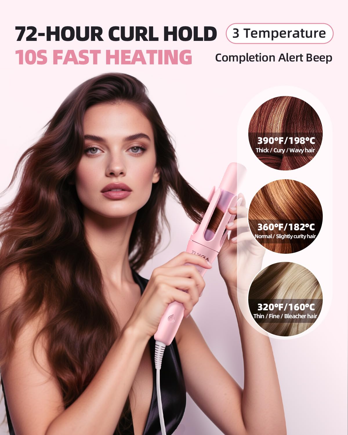 TSUYAGLA Automatic Curling Iron,1 1/4 Hair Curler with 3 Temperatures, 10S Fast Heating, 2-Way Rotation, 30 Min Auto Shut-Off, 500 Million Ionic, Anti-Scald-Tangle for Hair Styling