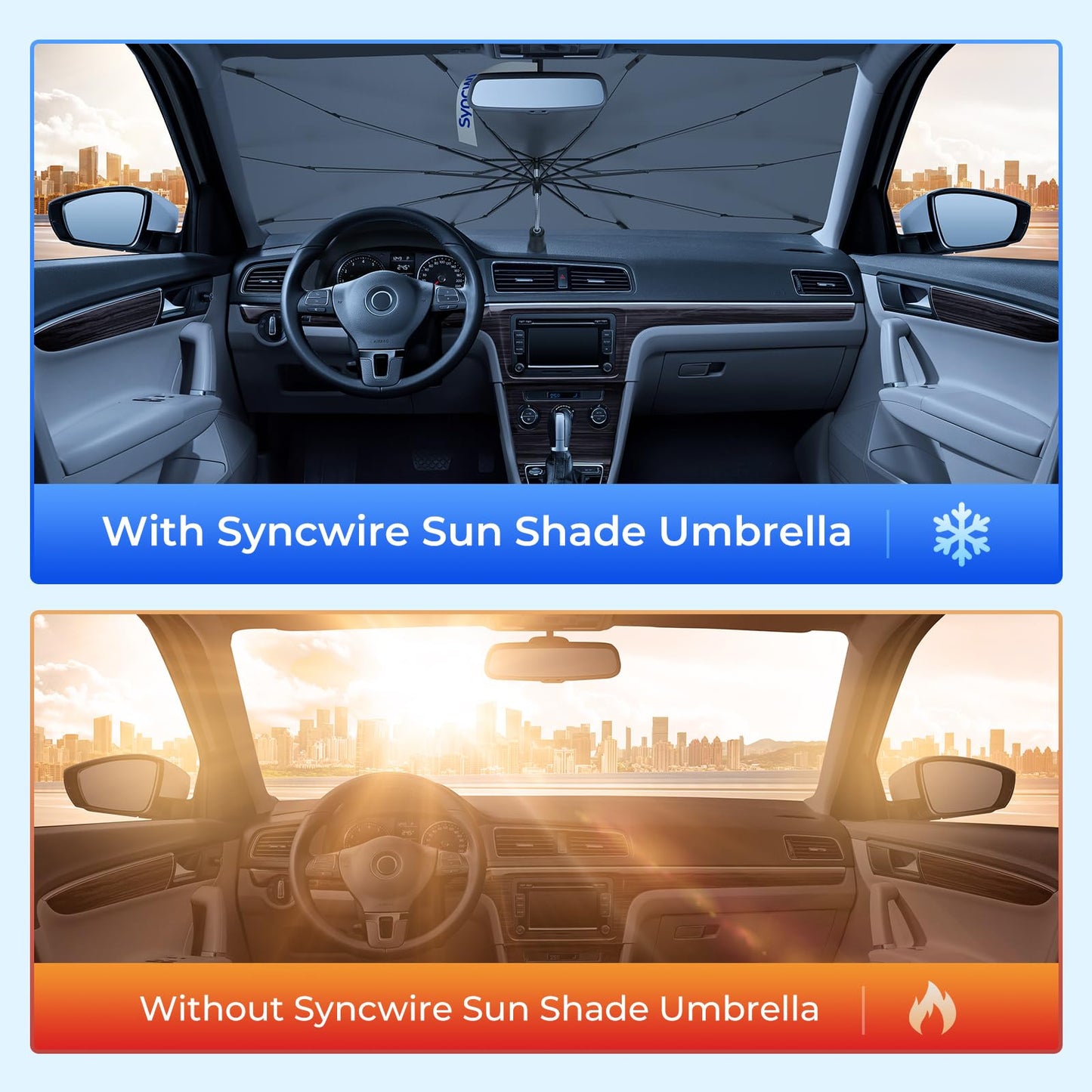 Syncwire Car Windshield Sunshade Umbrella - Enhanced Vinyl Coating for Superior Sun and Heat Protection, Keeps Vehicle Cool and Preserves Interior, Innovative Edge Design