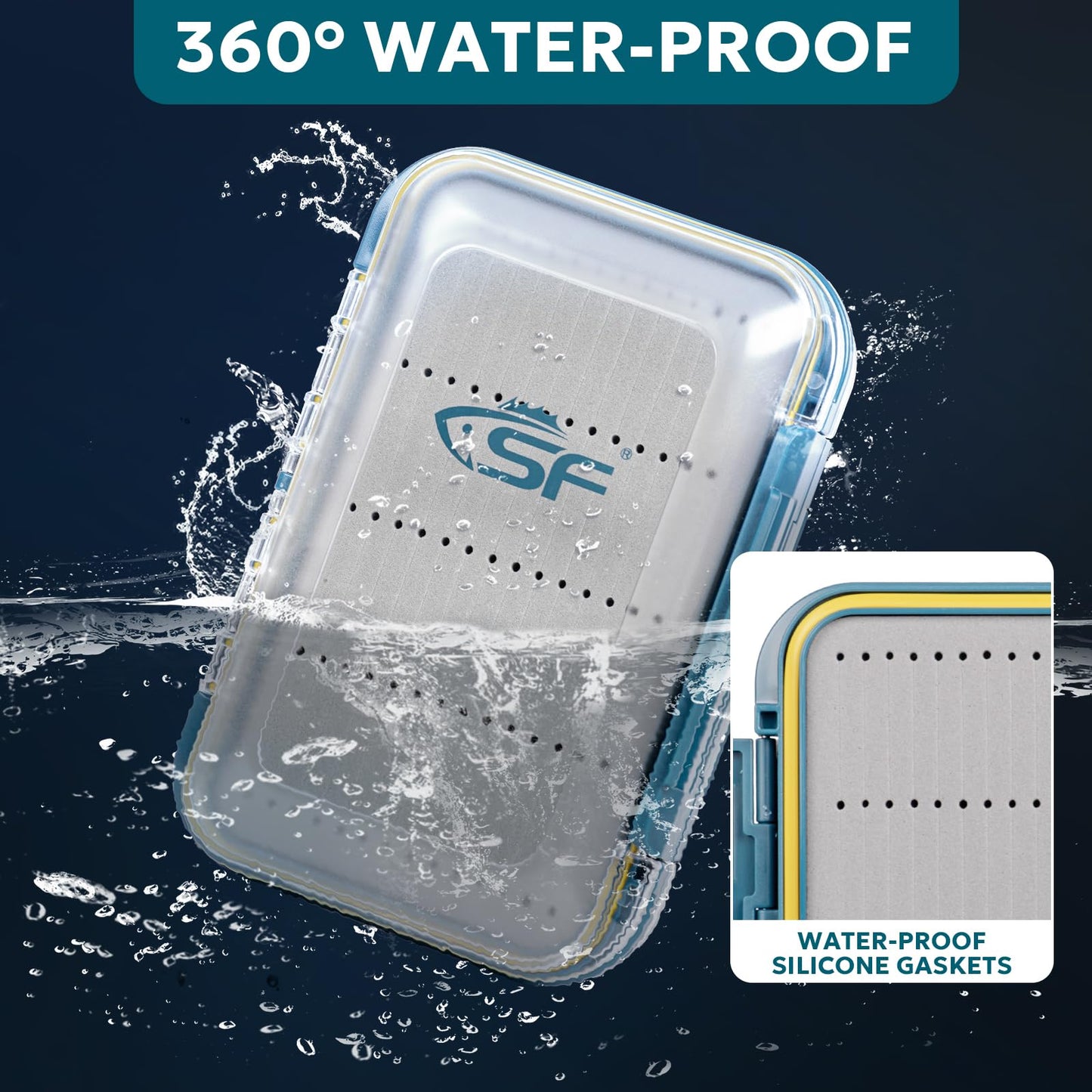 SF Large Waterproof Fly Box For Fly Fishing Double Sided Clear Lid Ice Fishing Jig Head Tackle Box Fly Flies Dry Flies Wet Flies Nymph Streamer Foam