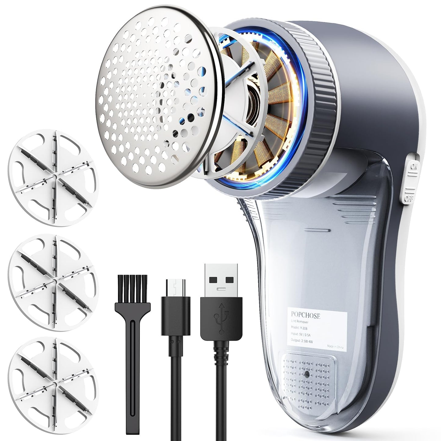 POPCHOSE Fabric Shaver, Lint Remover for Clothes, Electric Lint Shaver with 6-leaf Blades, Sweater Shavers to Remove Pilling for Clothing, Couch, Furniture, Fuzz, Lint Ball, Pillings, USB Rechargeable