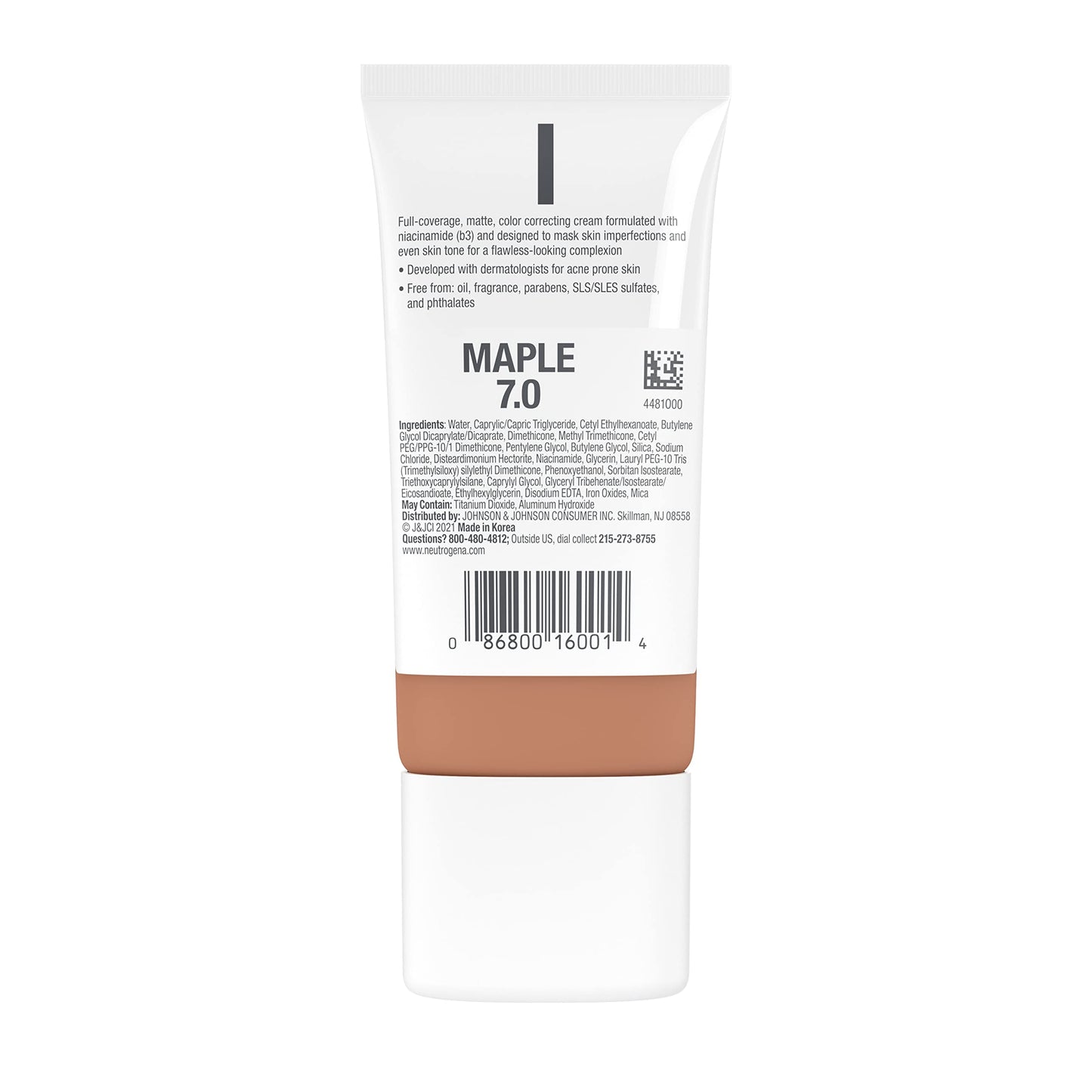 Neutrogena Clear Coverage Flawless Matte CC Cream, Full-Coverage Color Correcting Cream Face Makeup with Niacinamide (b3), Hypoallergenic, Oil Free & Fragrance Free, Maple, 1 oz