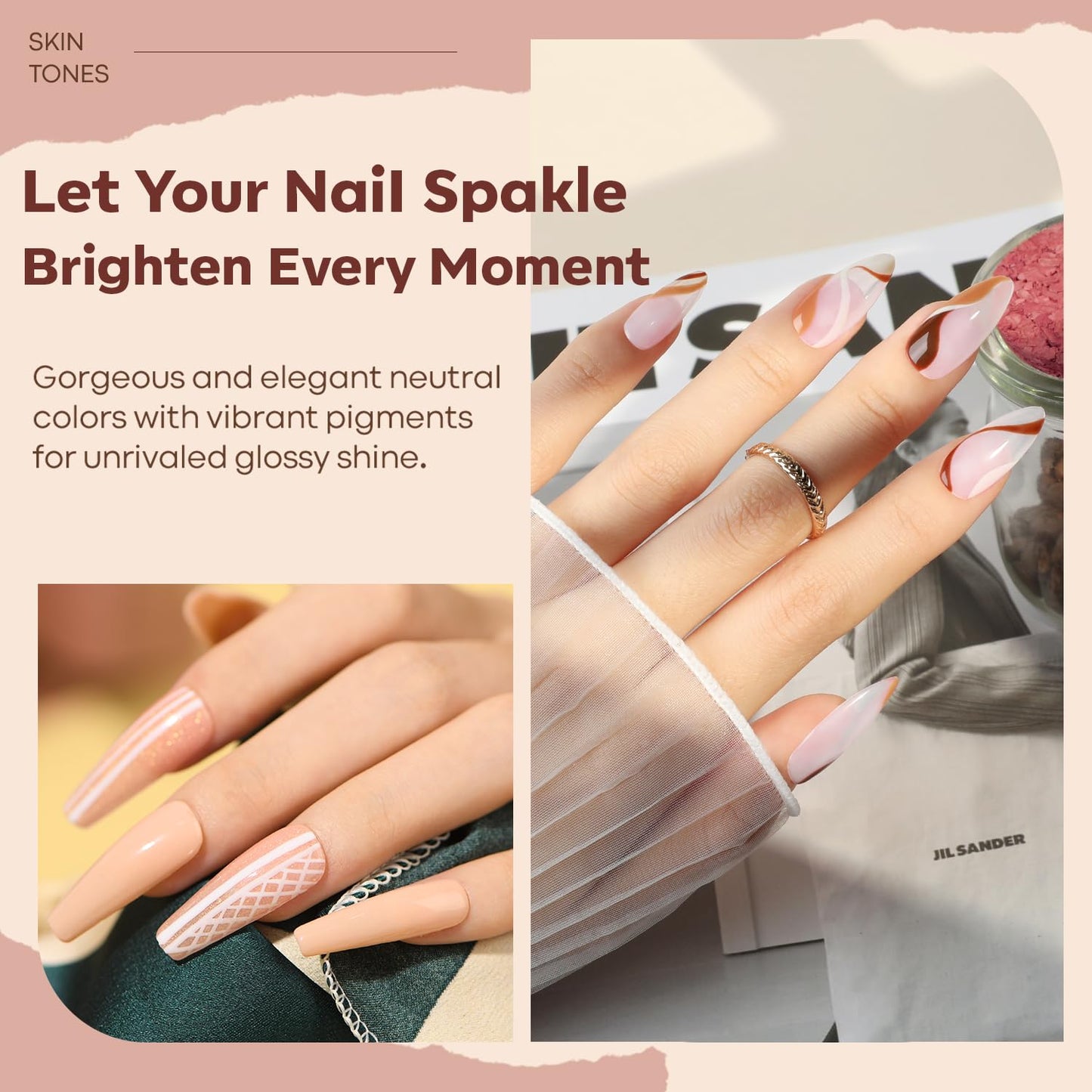Modelones Nail Polish Set 6 Colors Nude Pink Skin Tones Milky White Brown Mini Nail Polish Quick Dry Nail Polish All Seasons Neutral Brown Manicure DIY Nail Art Salon Home Gift for Women Girl