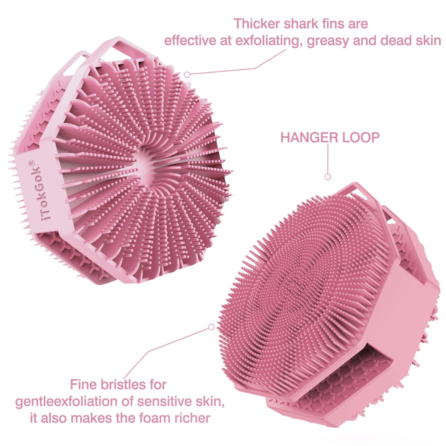 iTokGoK® Premium Silver-Infused Double-Sided Design 2-in-1 Silicone Body Scrubber for Women,Body Buffer Scrubber for Sensitive Skin, Ergonomic No-Slip Handle, Long-Lasting & Easy to Clean - Pink